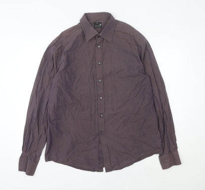 Men’s Purple Striped Easy Care Cotton Long Sleeve Button-Up Shirt 16.5