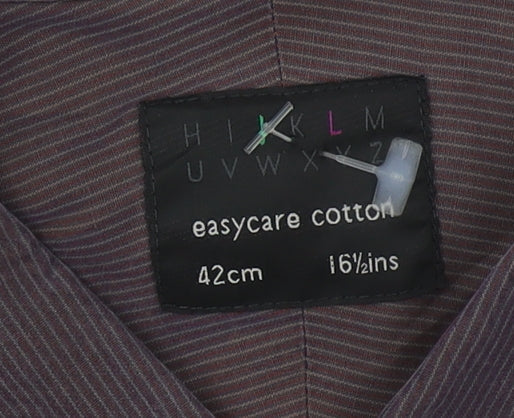 Men’s Purple Striped Easy Care Cotton Long Sleeve Button-Up Shirt 16.5