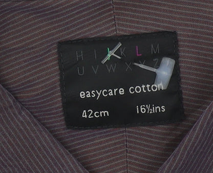 Men’s Purple Striped Easy Care Cotton Long Sleeve Button-Up Shirt 16.5