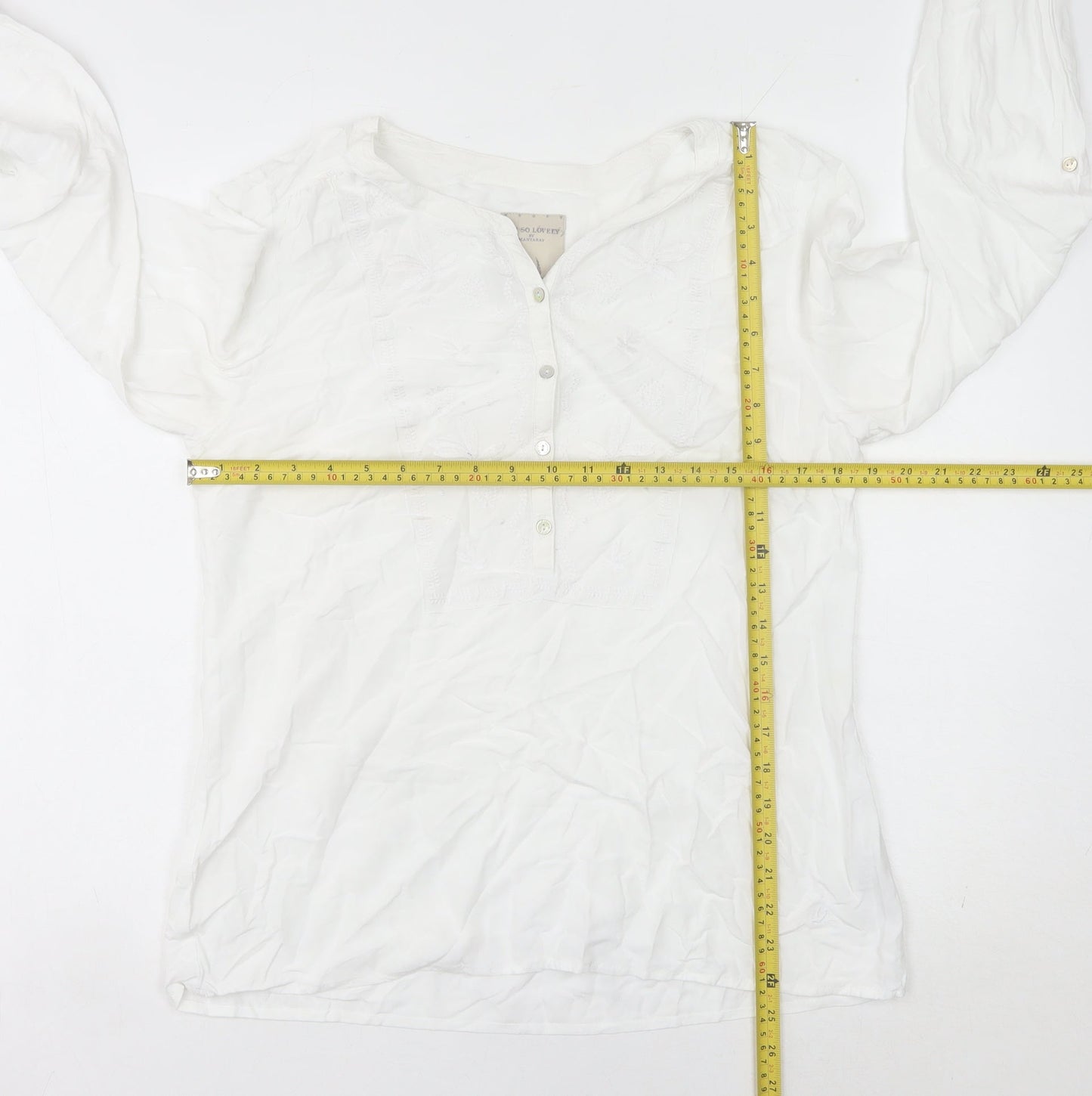 Mantaray Women’s White Embroidered Tunic Blouse Size 12 Viscose