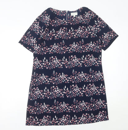 Apricot Women Blue Floral Shift Dress Size 12 Knee Length Short Sleeve