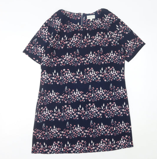 Apricot Women Blue Floral Shift Dress Size 12 Knee Length Short Sleeve