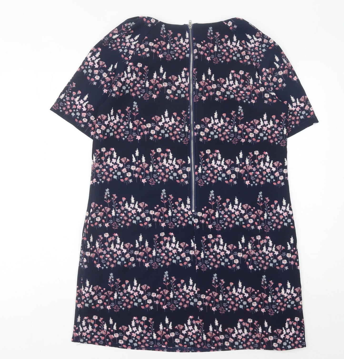 Apricot Women Blue Floral Shift Dress Size 12 Knee Length Short Sleeve