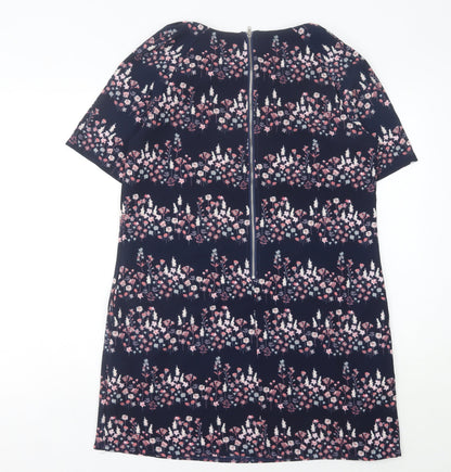 Apricot Women Blue Floral Shift Dress Size 12 Knee Length Short Sleeve