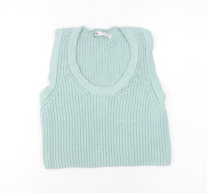 Womens UK Size S Zara Green Vest Jumper