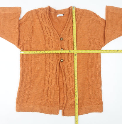 Cotton Traders Women's Orange 10 Cardigan Cable Knit V-Neck 3/4 Sleeve
