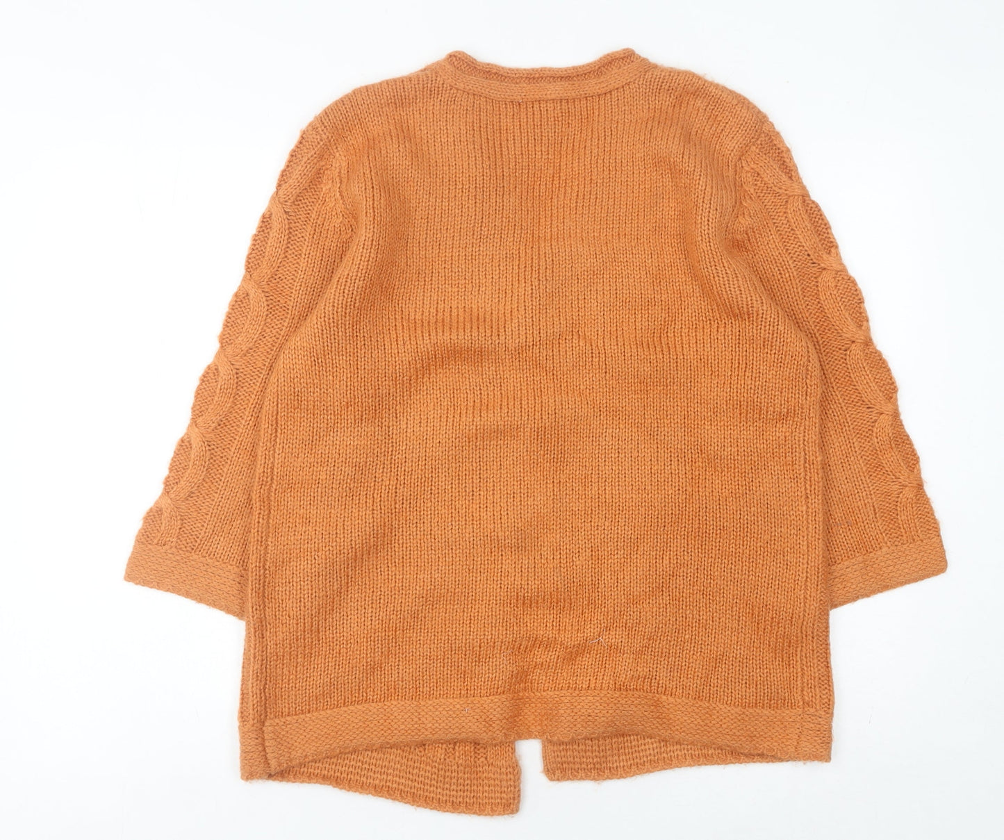 Cotton Traders Women's Orange 10 Cardigan Cable Knit V-Neck 3/4 Sleeve