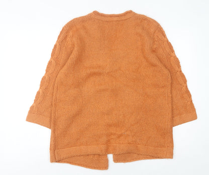 Cotton Traders Women's Orange 10 Cardigan Cable Knit V-Neck 3/4 Sleeve