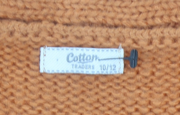 Cotton Traders Women's Orange 10 Cardigan Cable Knit V-Neck 3/4 Sleeve