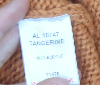 Cotton Traders Women's Orange 10 Cardigan Cable Knit V-Neck 3/4 Sleeve