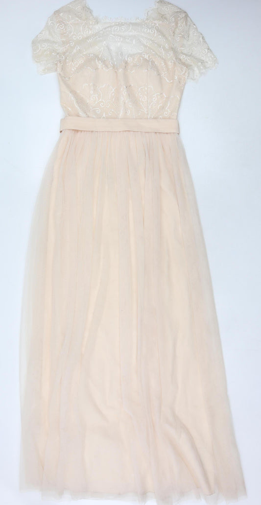 Little Mistress Women Beige Size 10 Maxi Lace Wedding Guest Dress