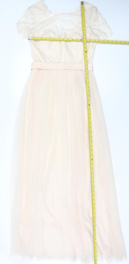 Little Mistress Women Beige Size 10 Maxi Lace Wedding Guest Dress