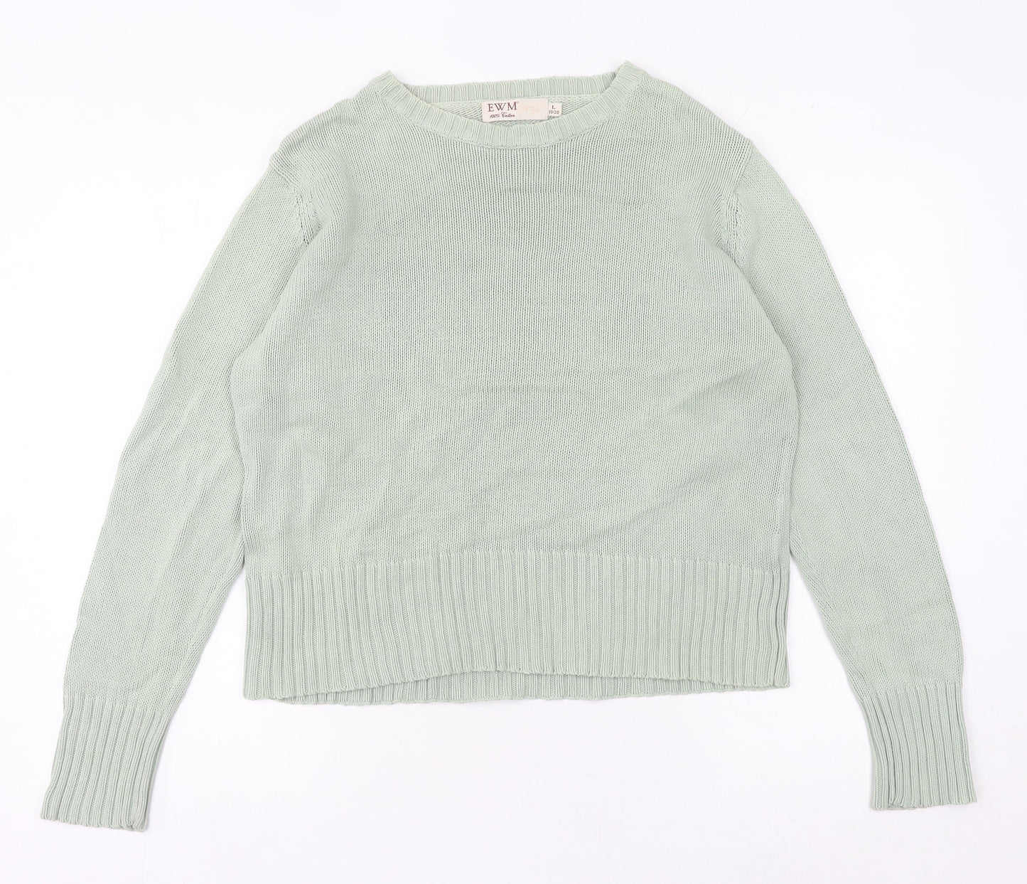 EWM Women's Green Size 18 Crew Neck Cotton Pullover Jumper
