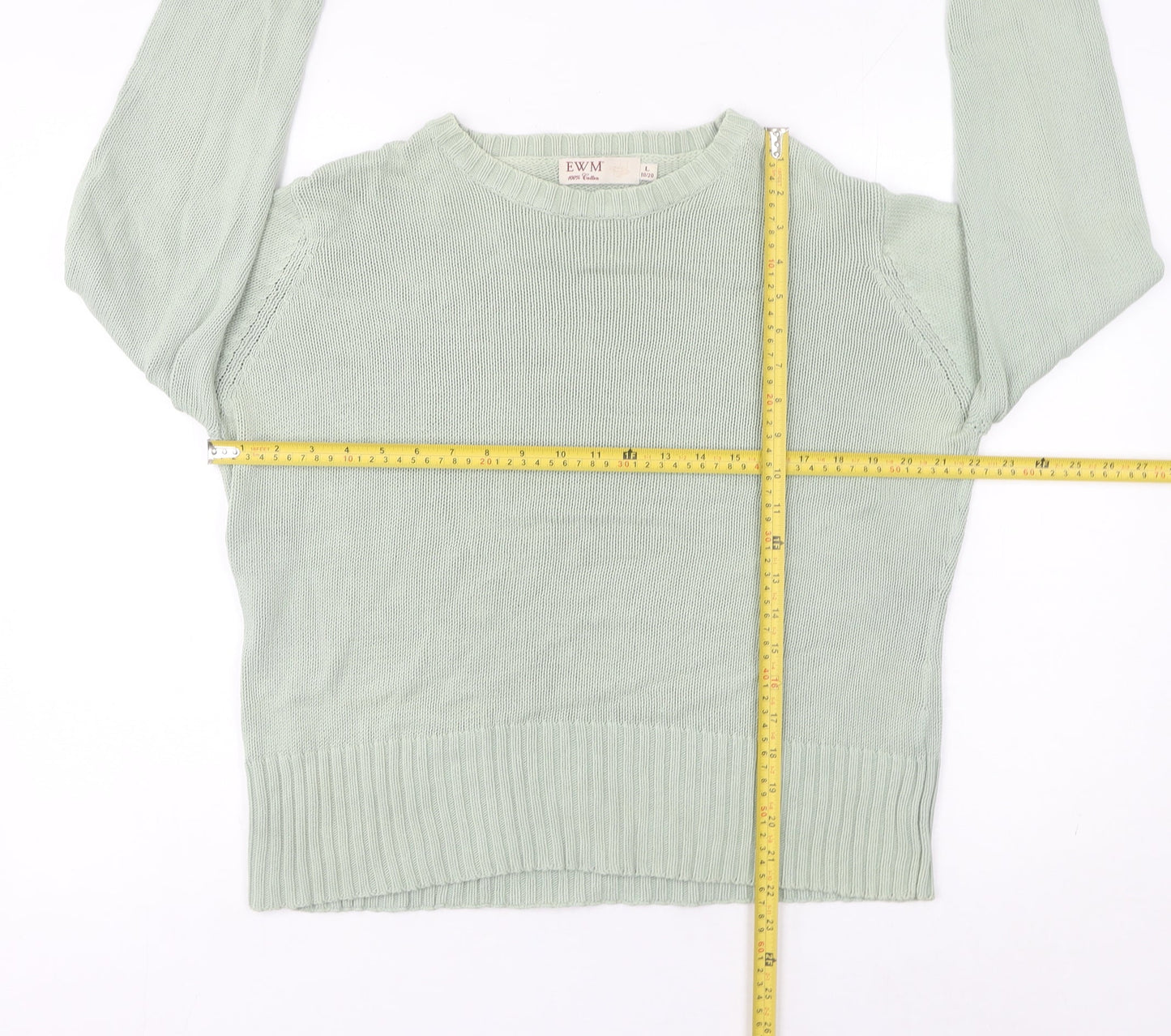 EWM Women's Green Size 18 Crew Neck Cotton Pullover Jumper