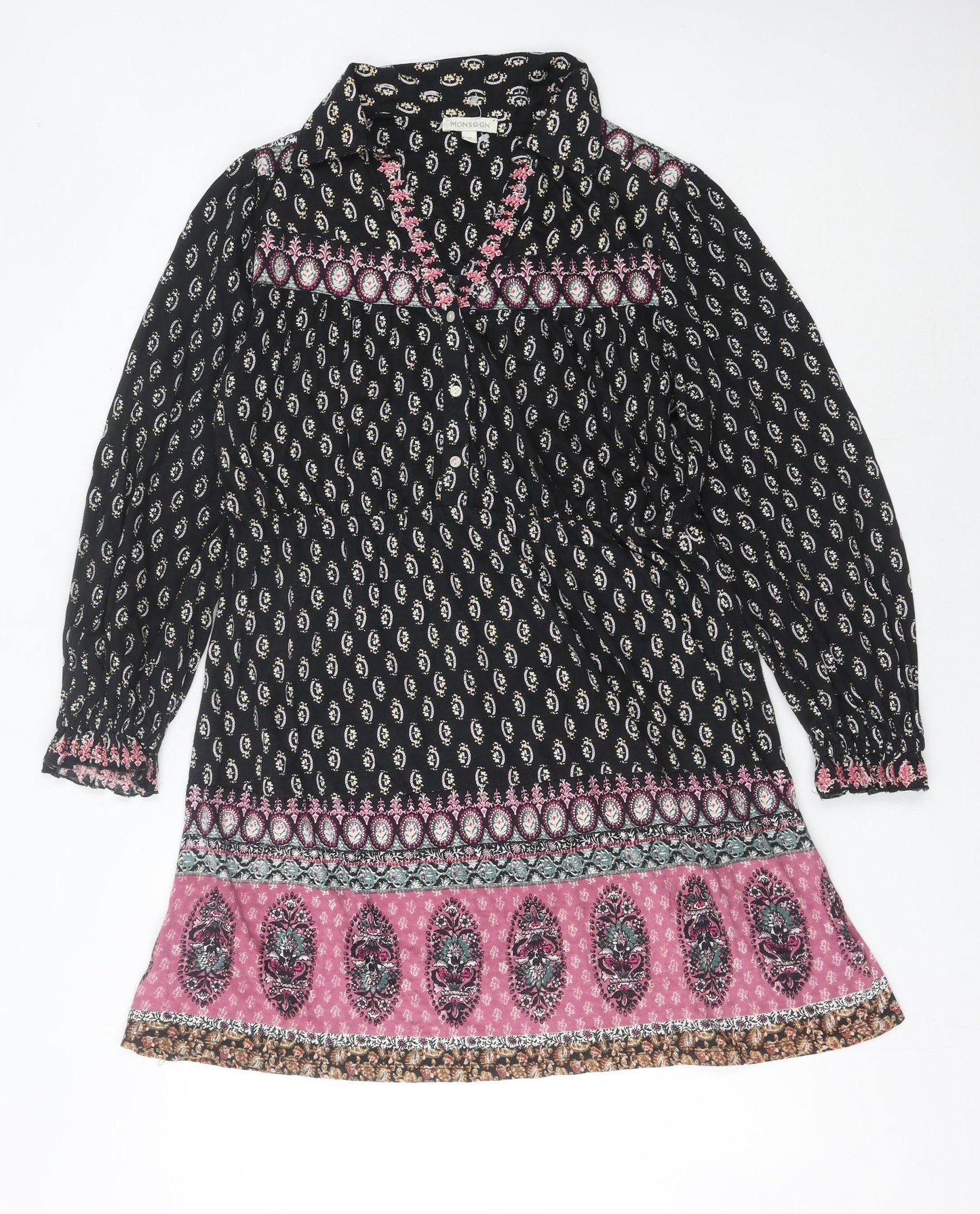 Monsoon Women's Black Paisley Embroidered Shirt Dress M