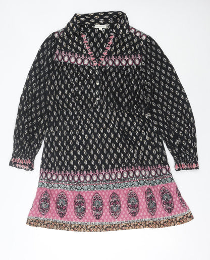 Monsoon Women's Black Paisley Embroidered Shirt Dress M