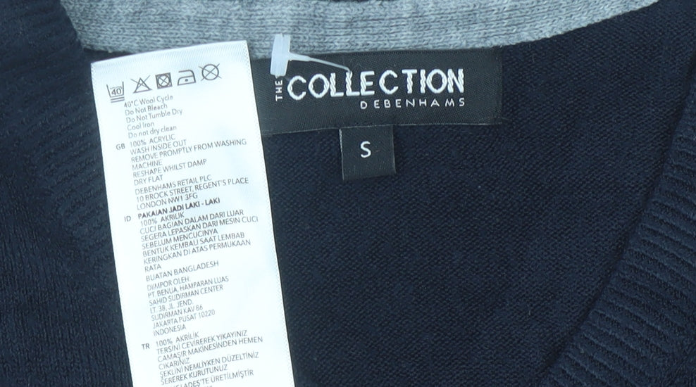 Debenhams Men’s Blue V-Neck Long Sleeve Pullover Jumper S Regular