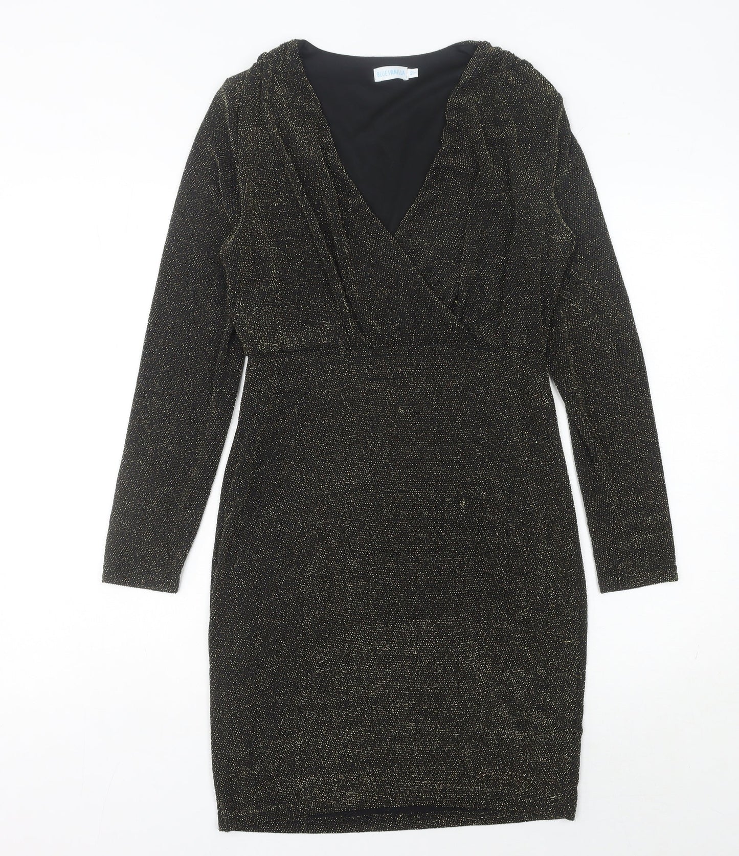 Blue Vanilla Women’s Black Glitter Bodycon Dress Size 10 Knee Length