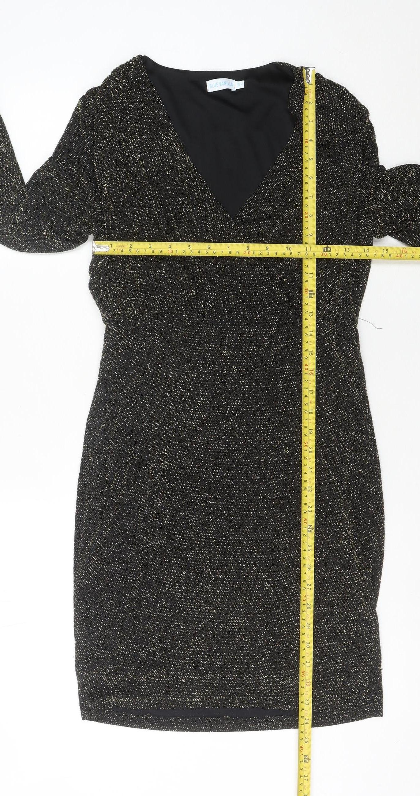 Blue Vanilla Women’s Black Glitter Bodycon Dress Size 10 Knee Length