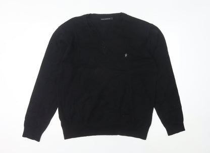 French Connection Men’s Black L V-Neck Cotton Blend Jumper