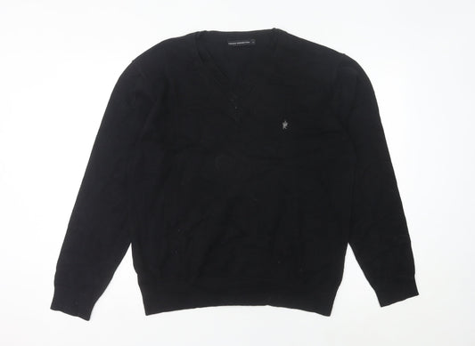 French Connection Men’s Black L V-Neck Cotton Blend Jumper