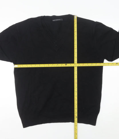 French Connection Men’s Black L V-Neck Cotton Blend Jumper