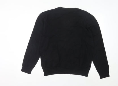 French Connection Men’s Black L V-Neck Cotton Blend Jumper
