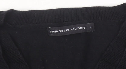 French Connection Men’s Black L V-Neck Cotton Blend Jumper
