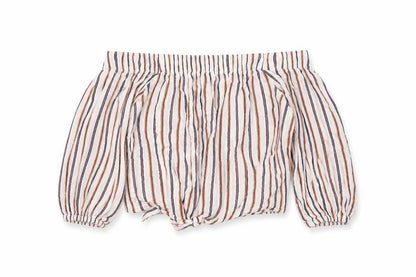 Pull&Bear Women’s Multicoloured Striped Cropped Off Shoulder Blouse UK 10