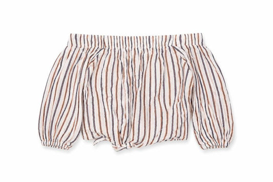 Pull&Bear Women’s Multicoloured Striped Cropped Off Shoulder Blouse UK 10