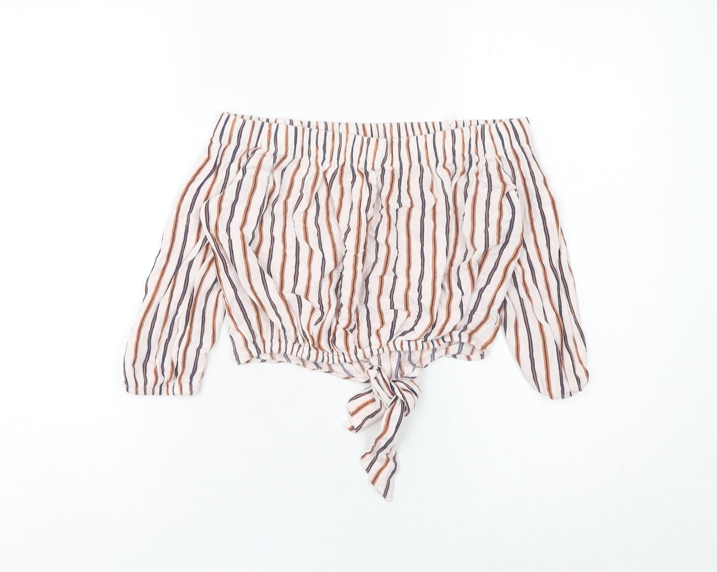 Pull&Bear Women’s Multicoloured Striped Cropped Off Shoulder Blouse UK 10