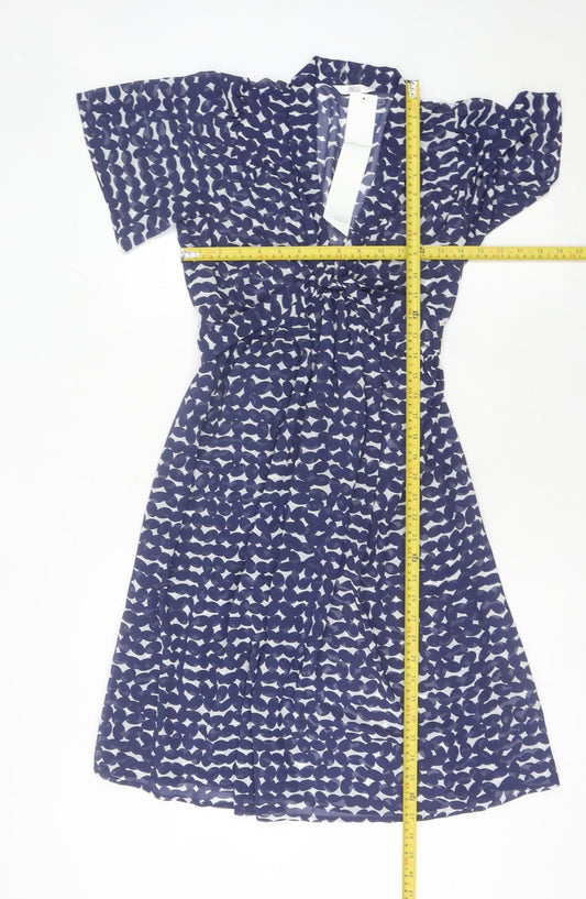 Marks and Spencer Women’s Blue Geometric A-Line Knee Length Dress UK 8