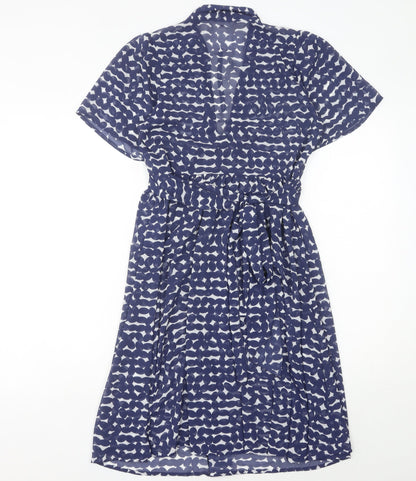 Marks and Spencer Women’s Blue Geometric A-Line Knee Length Dress UK 8