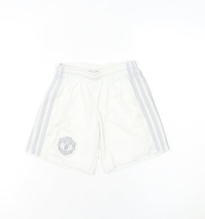 Adidas Boys White Manchester United Athletic Football Shorts 7-8Y