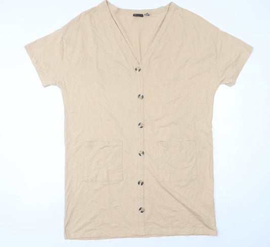 ASOS DESIGN Women’s Beige Cotton Knee Length Shirt Dress Size 16