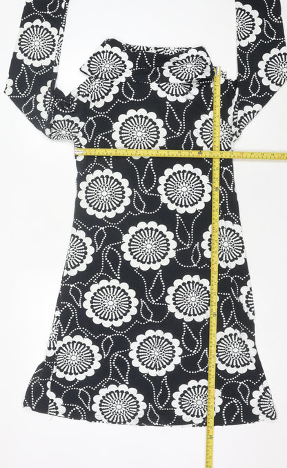 Nanso Women's Black Floral A-Line Collared Knee Length Dress M