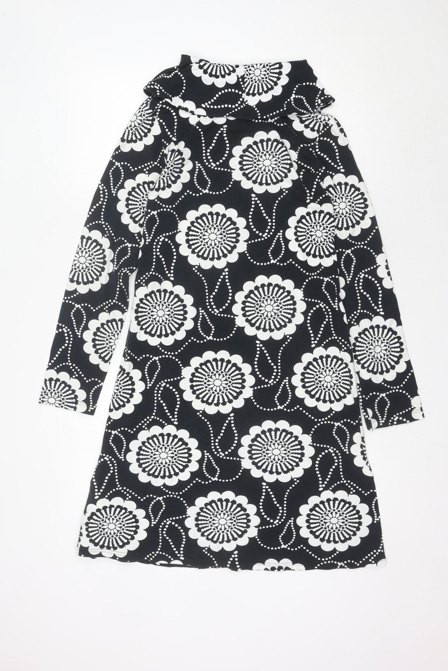 Nanso Women's Black Floral A-Line Collared Knee Length Dress M