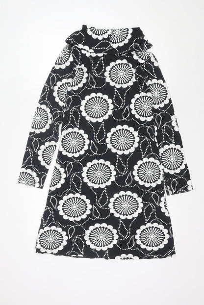 Nanso Women's Black Floral A-Line Collared Knee Length Dress M