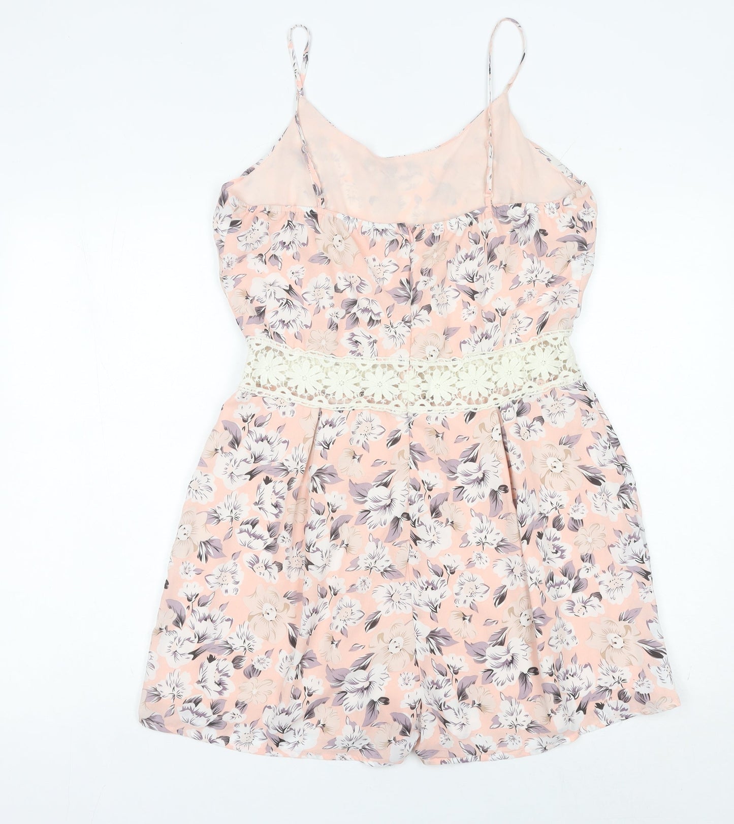 Parisian Women’s Pink Floral Lace Trim Playsuit Size 14 Scoop Neck