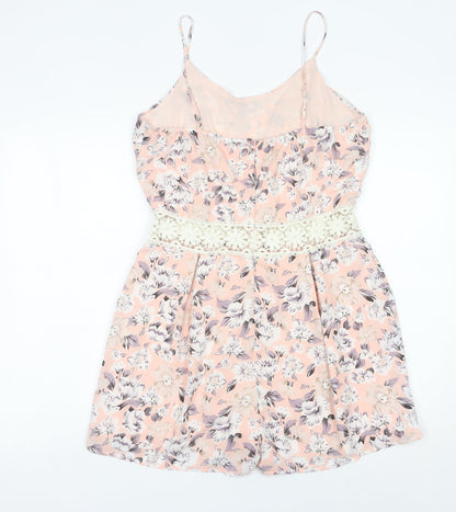 Parisian Women’s Pink Floral Lace Trim Playsuit Size 14 Scoop Neck