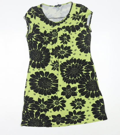 Dorothy Perkins Women's Green Floral Shift Dress Size 14 Knee Length