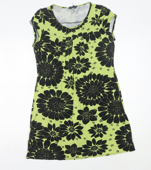 Dorothy Perkins Women's Green Floral Shift Dress Size 14 Knee Length