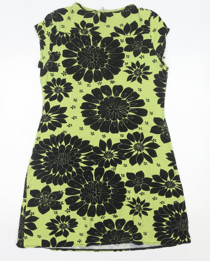 Dorothy Perkins Women's Green Floral Shift Dress Size 14 Knee Length