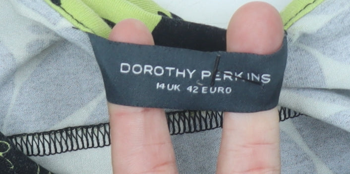 Dorothy Perkins Women's Green Floral Shift Dress Size 14 Knee Length