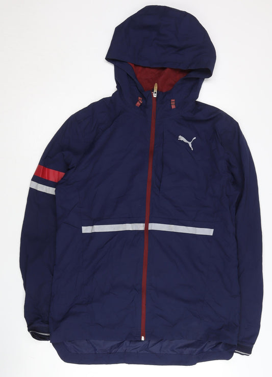 Puma Men’s Blue L Windbreaker Jacket Hooded Reflective Sports