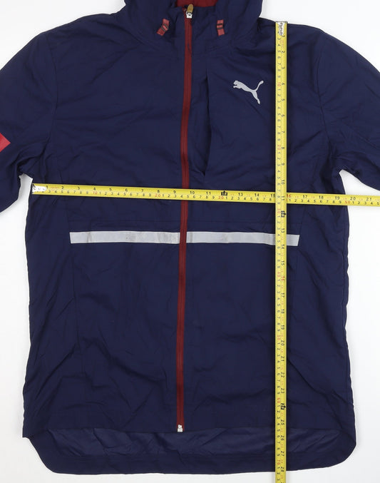 Puma Men’s Blue L Windbreaker Jacket Hooded Reflective Sports
