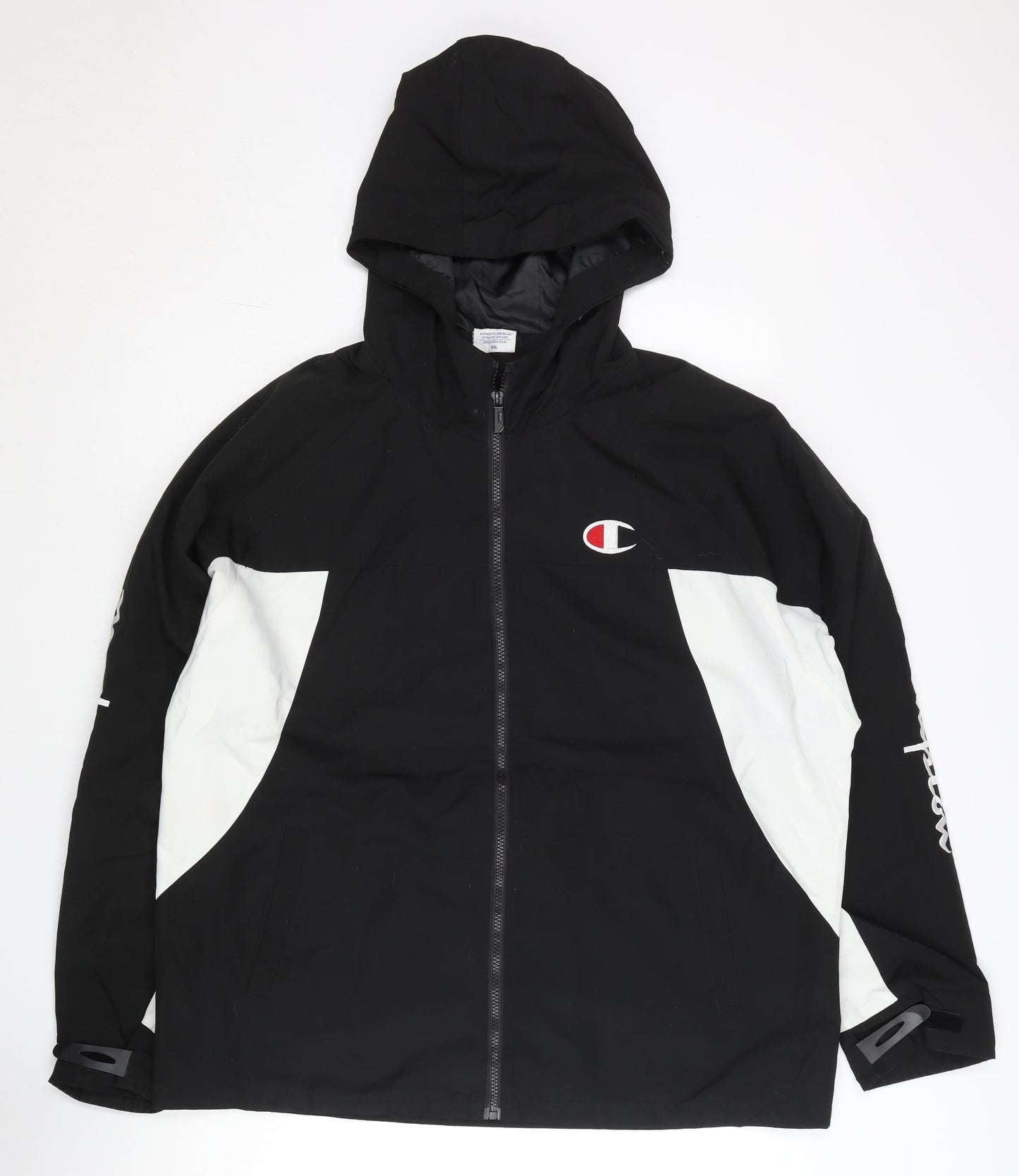 Champion Mens Black 2XL Windbreaker Jacket Hooded Polyester Sports