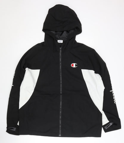 Champion Mens Black 2XL Windbreaker Jacket Hooded Polyester Sports