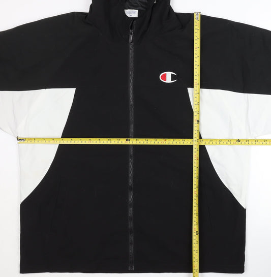 Champion Mens Black 2XL Windbreaker Jacket Hooded Polyester Sports