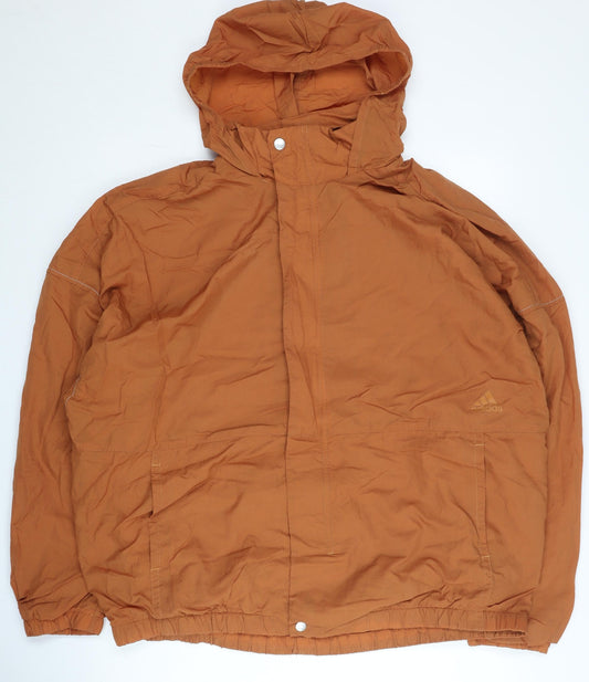 Adidas Men's Brown L Windbreaker Jacket Hooded Lightweight Activewear